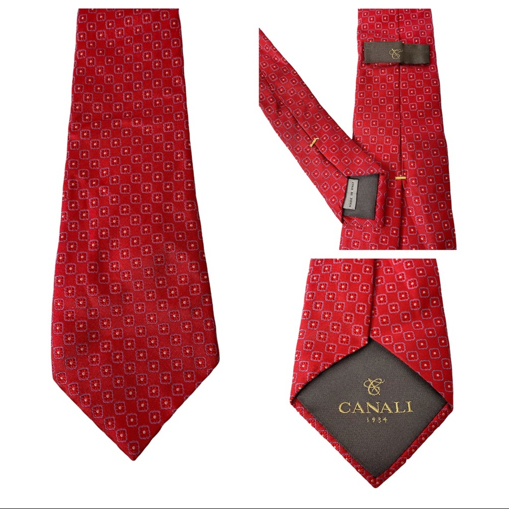 Canali Italian Silk Tie Red Designer Men’s